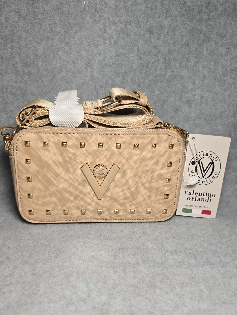 Valentino Orlandi Beige Studded Crossbody Bag
